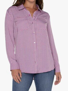 Liverpool Women's Flap Pocket Button Front Woven Blouse, L